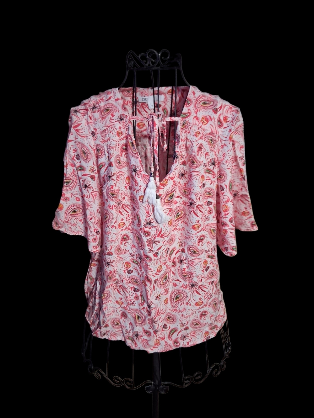 DR2 Lightweight Pink Paisley Tie-Neck Women’s Top